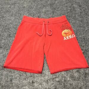 Aeropostale Red Fleece Shorts M Palm Tree Graphic Comfort Fit